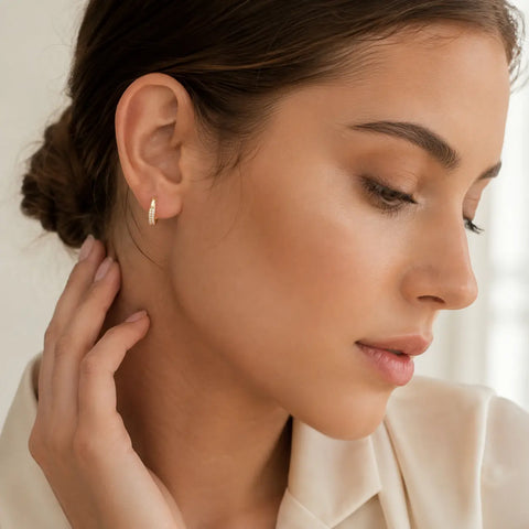 Double Row Hoop – Creolen mit zweireihigem Zirkonia-Pavé aus 585 Gold Suzan Gold