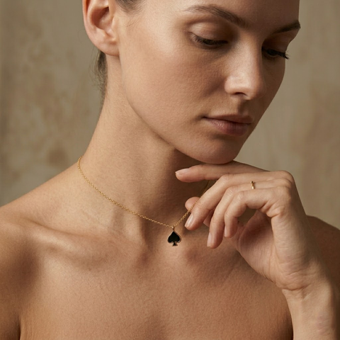 Black Spade Necklace – 925 Sterling Silber Halskette Pik Anhänger - Suzan Gold