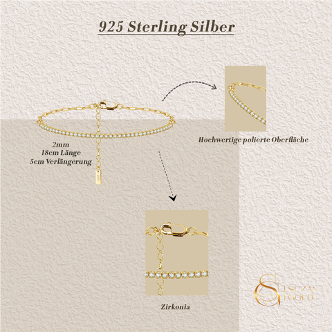 Glimmence – 925 Silber Armband mit Tennisdesign & Paperclip-Kette
