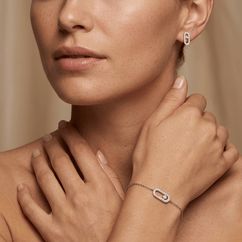 Linkelle Trio – 925 Silber Set vergoldet mit Zirkonia Glied Armband & Ohrstecker - Suzan Gold