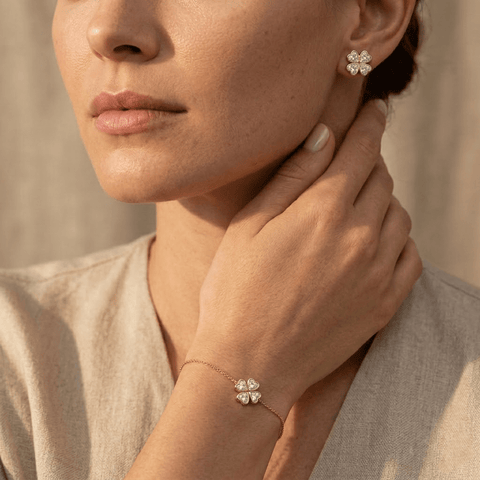 Florelle – Vergoldetes 925 Silber Armband & Ohrstecker Blume mit Zirkonia - Suzan Gold