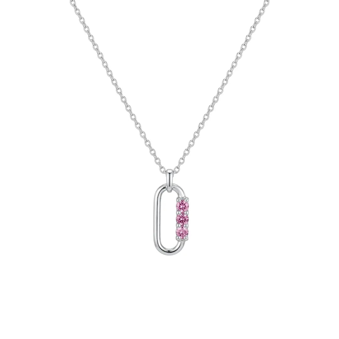 Pink Crystal Link Necklace aus 925 Sterling Silber mit rosa Zirkonia, filigraner Schmuck für Damen, eleganter zeitloser Klassiker.