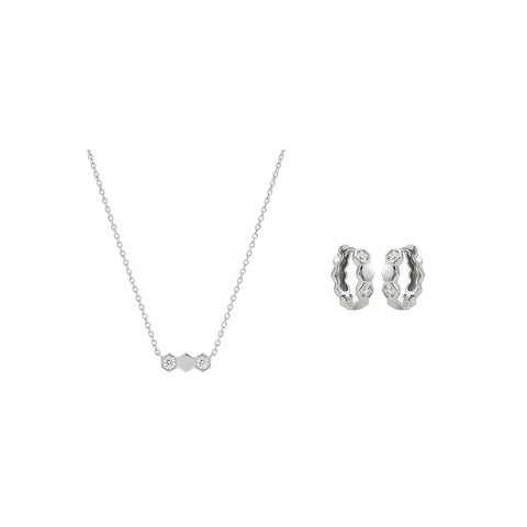 Hexaria Duo – 925 Silber Schmuckset vergoldet mit Zirkonia Hexagon Suzan Gold