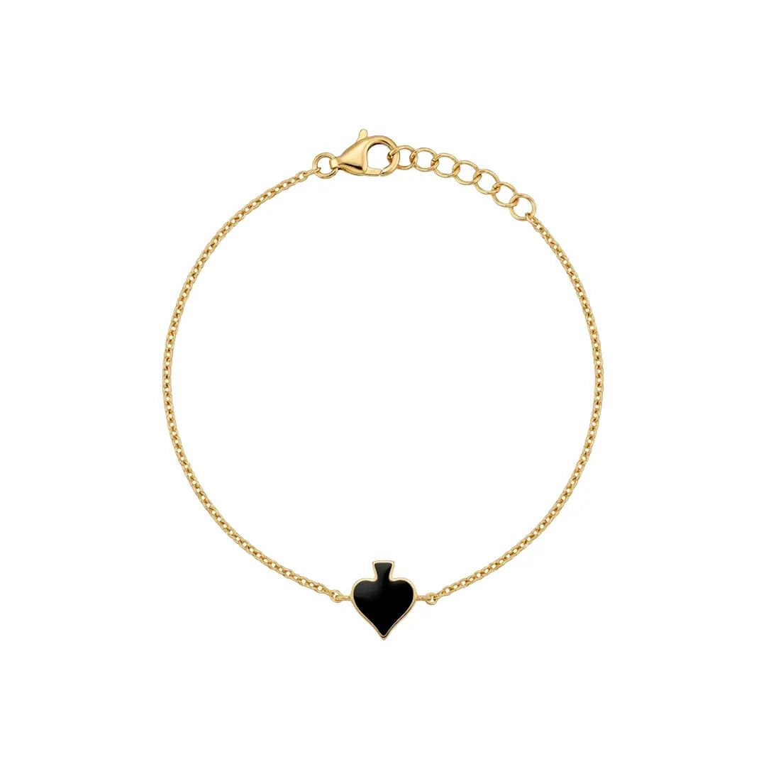 Black Heart Bracelet aus 925 Sterling Silber vergoldet mit schwarzem Element, filigraner Schmuck für Damen, eleganter zeitloser Klassiker.