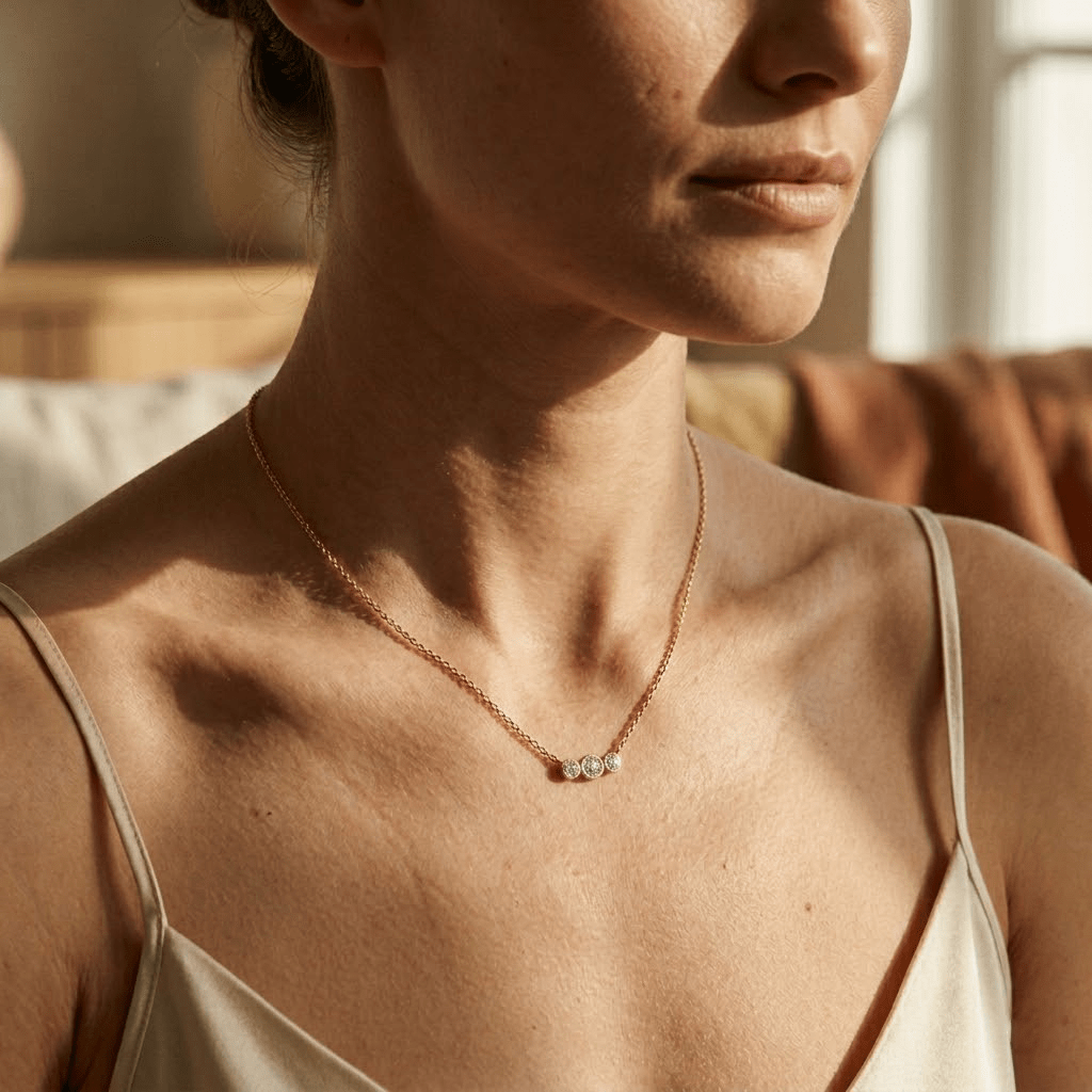 Drei Zirkonia Halskette – 925 Sterling Silber - Suzan Gold