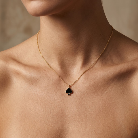 Black Spade Necklace – 925 Sterling Silber Halskette Pik Anhänger - Suzan Gold