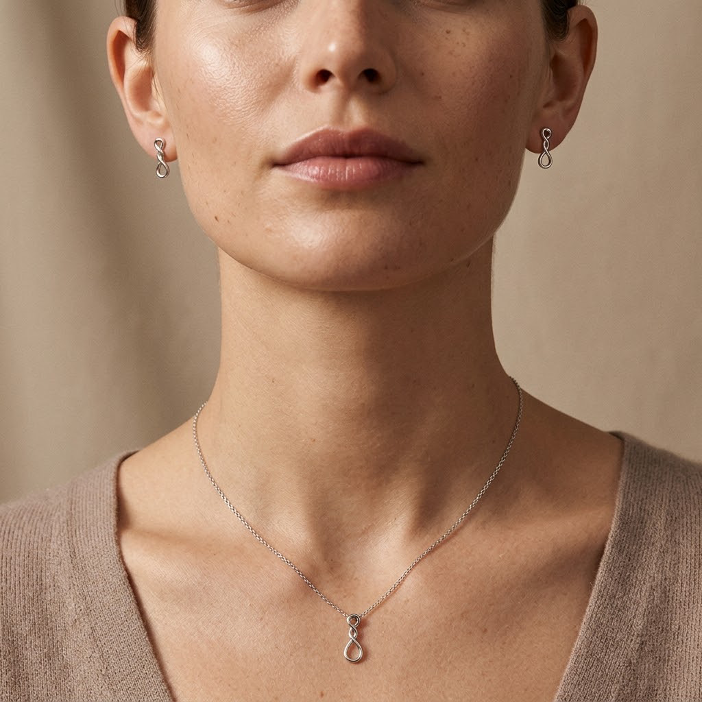 Infinitra – 925 Silber Schmuckset mit Unendlichkeits Anhänger & Ohrsteckern Suzan Gold