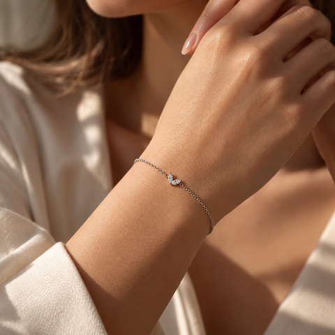 Marquise Stone Armband 925 Sterling Silber – Elegantes Gliederarmband mit zwei funkelnden Zirkonia im Marquise-Schliff