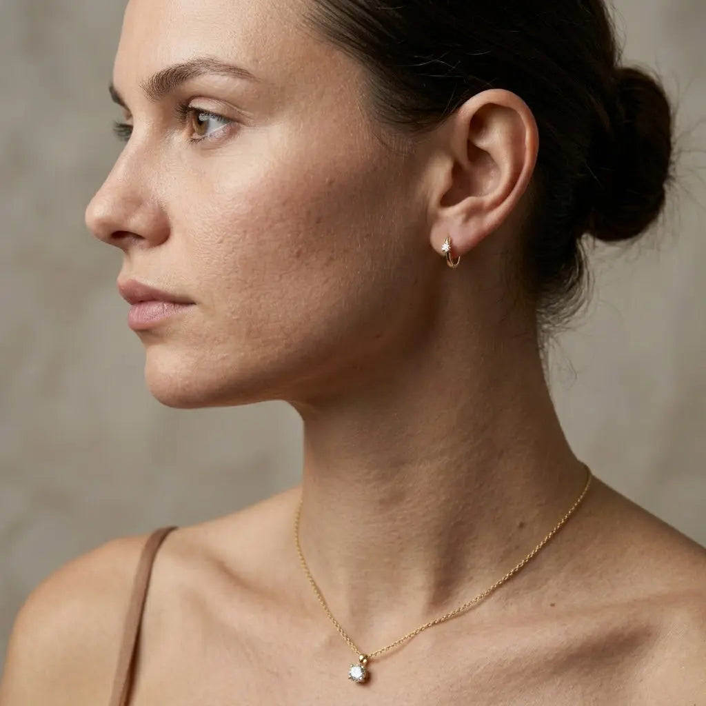 Soléa Hoop Set – 375 Echtgold Schmuckset mit Solitär Halskette & Creolen - Suzan Gold