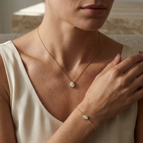 Aurelia Drop Set – 375 Echtgold Schmuckset mit Tropfen Anhänger Halskette & Armband - Suzan Gold