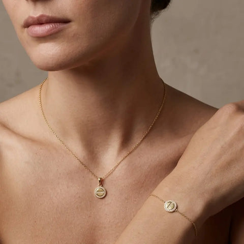 Crucelle Circle Spark Set – 375 Echtgold Schmuckset mit Kreis Anhänger Halskette & Armband - Suzan Gold