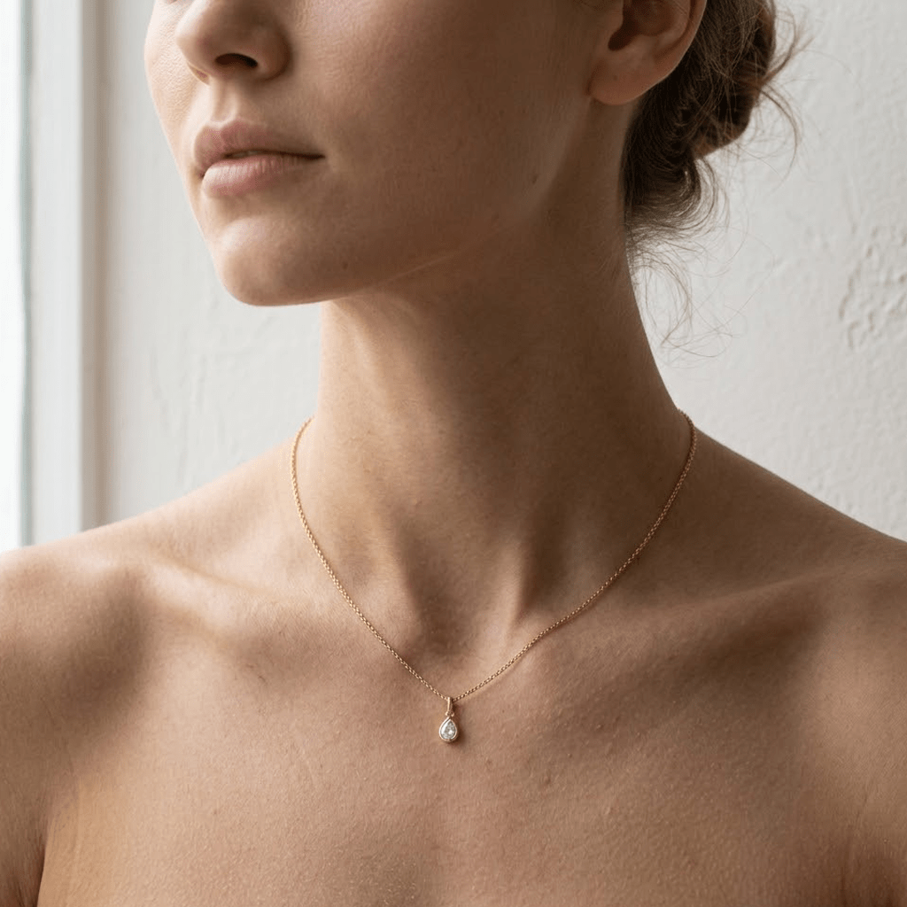 Crystal Drop Necklace – 925 Sterling Silber Halskette mit Zirkonia Tropfen Anhänger - Suzan Gold