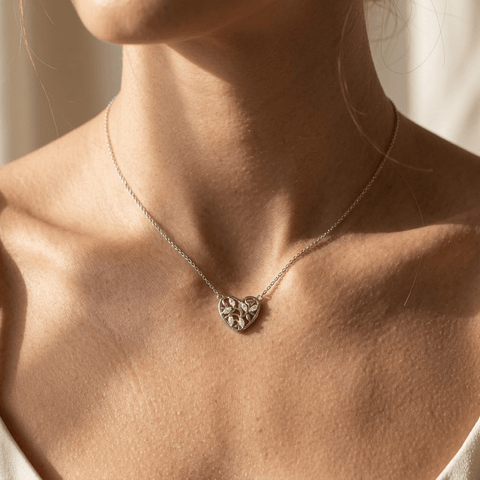Herz Halskette 925 Sterling Silber – Damen Kette mit Blätter Zirkonia - Suzan Gold