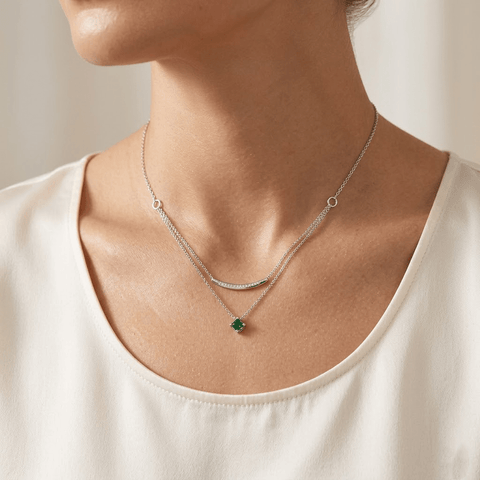 Layering Halskette 925 Sterling Silber – Damen Kette mit grünem Stein - Suzan Gold
