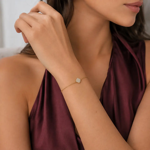 Clover Sparkle – Kleeblatt-Armband mit Zirkonia-Pavé aus 585 Gold Suzan Gold