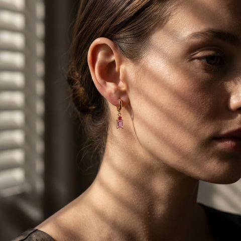 Gemstone Drop Earrings Pink – 925 Sterling Silber Creolen Anhänger - Suzan Gold