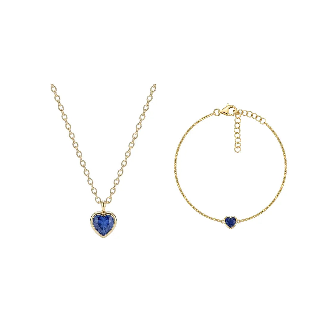 Azurielle – 925 Silber Schmuckset mit blauem Herz Anhänger Suzan Gold