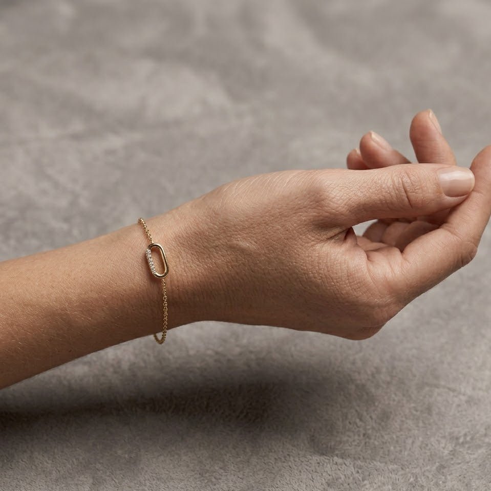 Oval Link Crystal Bracelet – 925 Sterling Silber Armband mit Zirkonia Oval Element - Suzan Gold