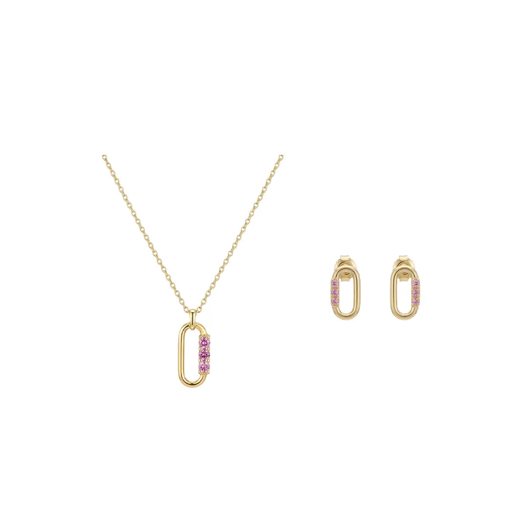Rosaline Link – 925 Silber Schmuckset mit rosa Zirkonia Glied Suzan Gold