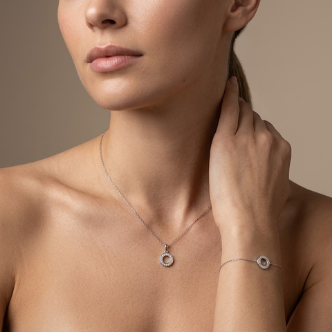 Circlina Set – 925 Silber Kette & Armband mit Zirkonia Kreis Suzan Gold