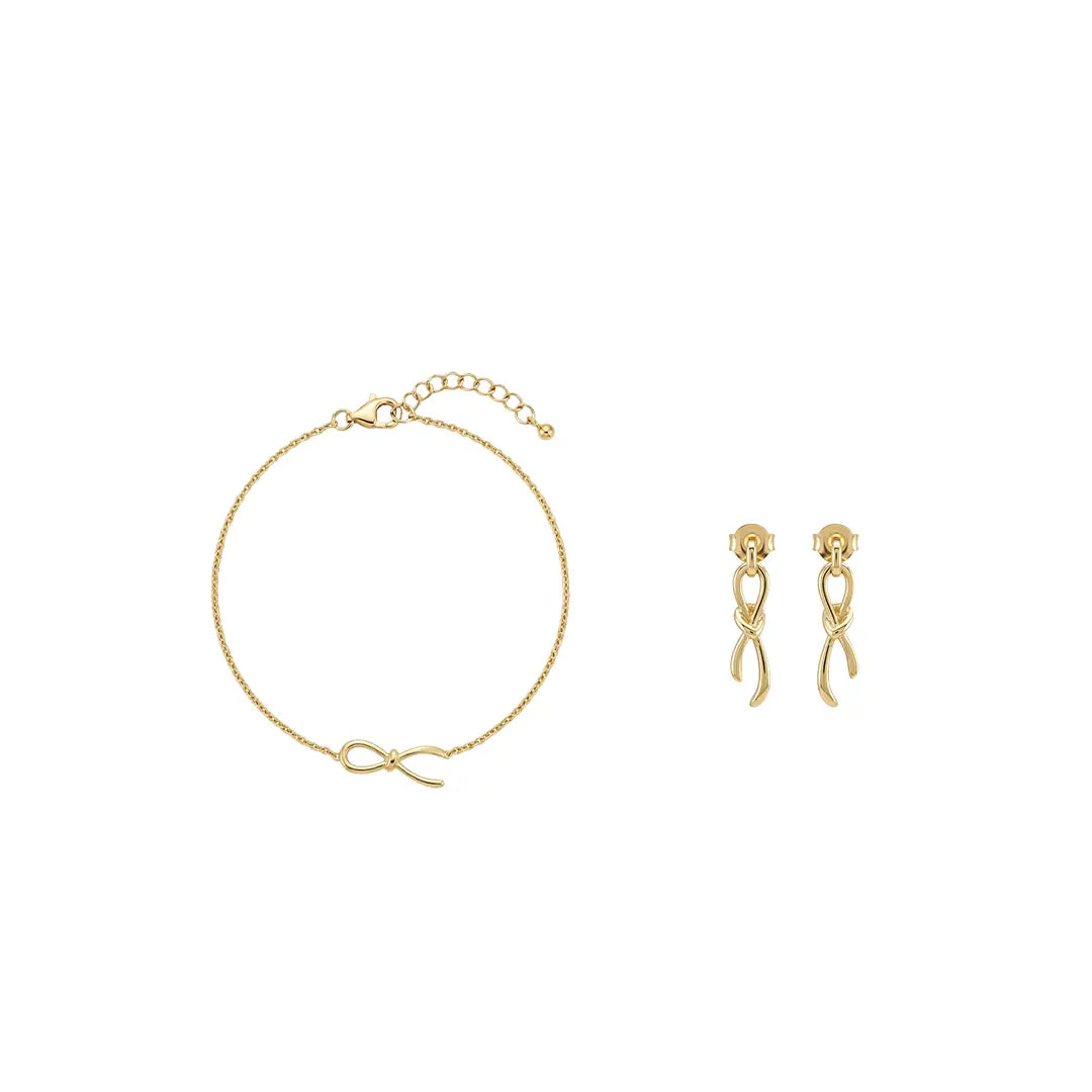 Nodessa Trio – 925 Silber Set vergoldet mit Knoten Armband & Ohrsteckern Suzan Gold