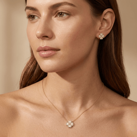 Florique – 925 Silber vergoldet Kette & Ohrringe Blume Zirkonia - Suzan Gold
