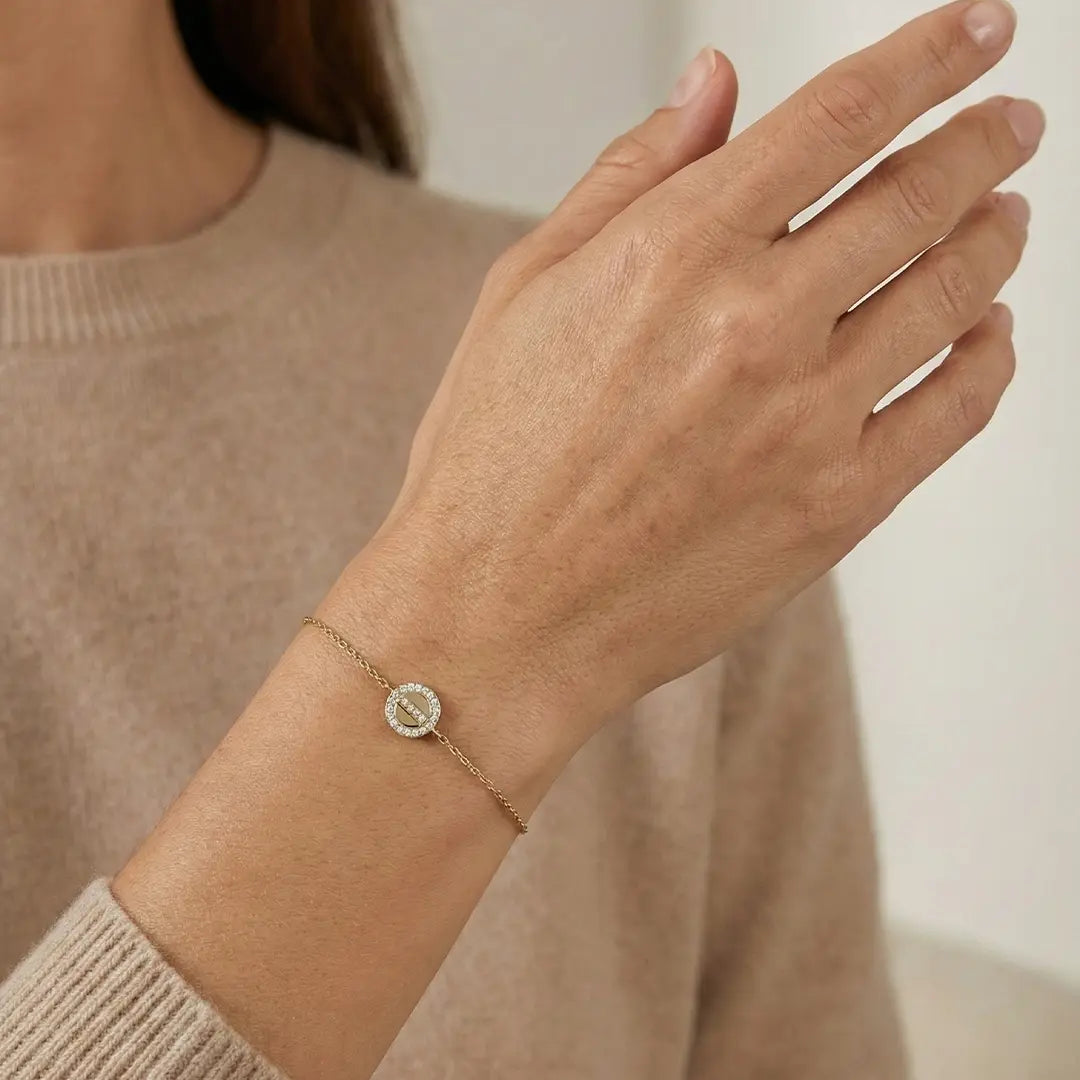 Aurelia Halo – 375 Echtgold Armband mit rundem Zirkonia Element - Suzan GoldArmbänder