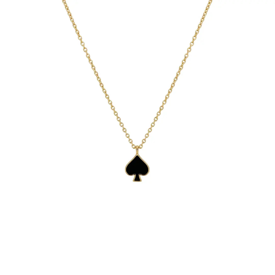 Black Spade Necklace aus 925 Sterling Silber vergoldet mit schwarzem Element, filigraner Schmuck für Damen, eleganter zeitloser Klassiker.