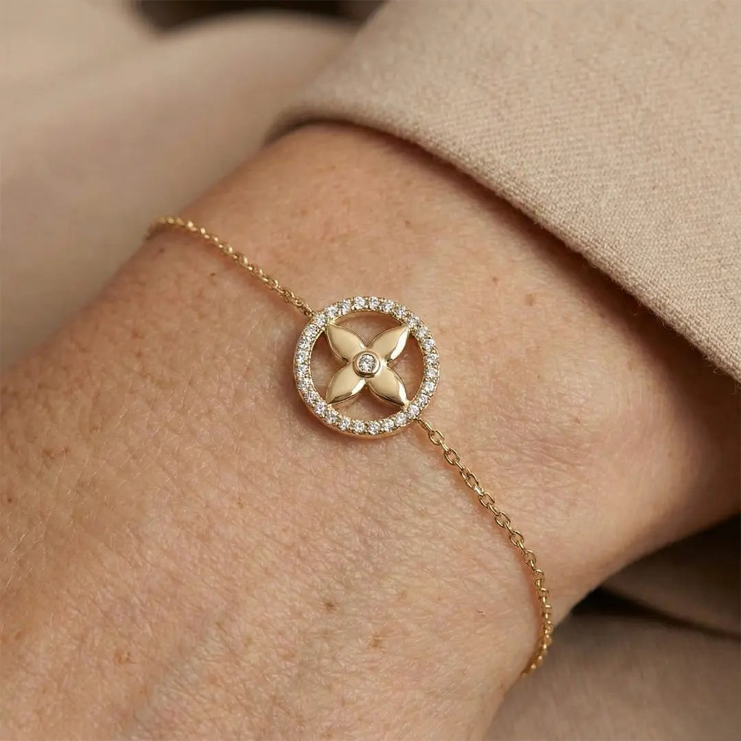 Floréa Halo – 375 Echtgold Armband mit Blüten - Kreis & Zirkonia - Suzan GoldArmbänder