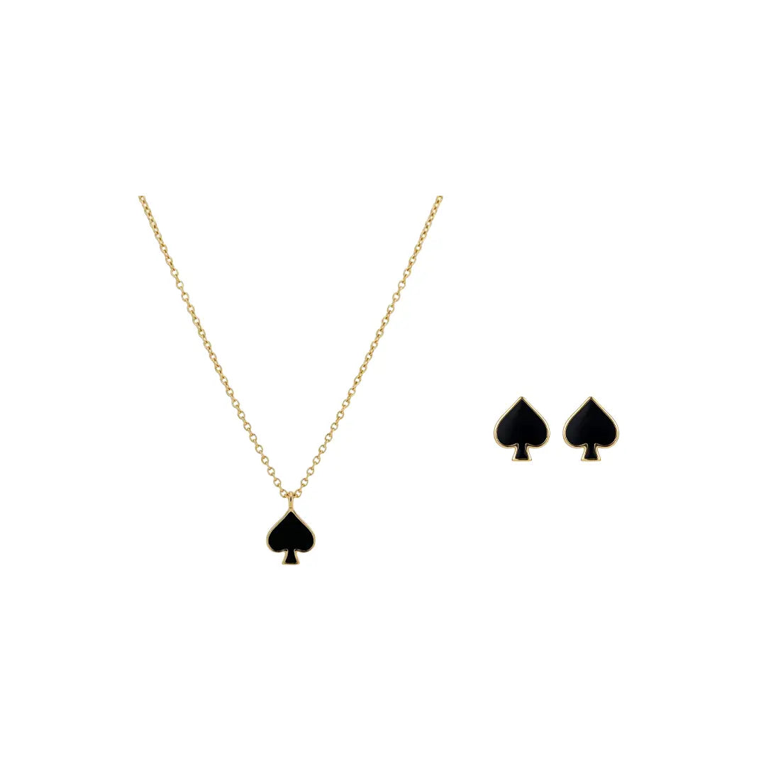 Noirelle Duo – 925 Silber Schmuckset vergoldet mit schwarzem Herz Anhänger & Ohrsteckern Suzan Gold