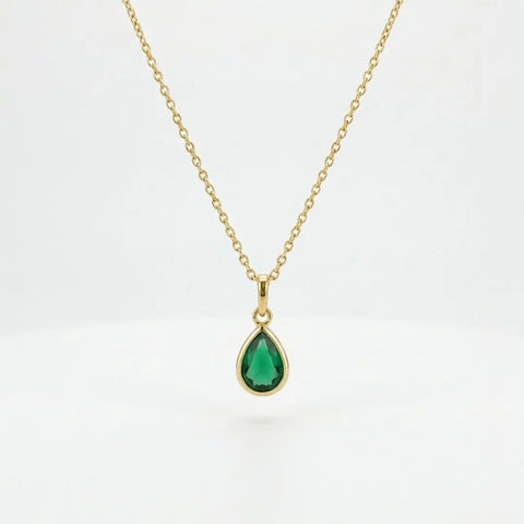 Crystal Drop Necklace – 925 Sterling Silber Halskette mit Zirkonia Tropfen Anhänger - Suzan Gold