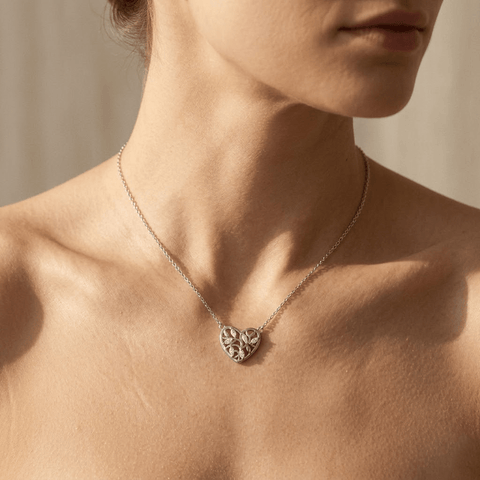 Herz Halskette 925 Sterling Silber – Damen Kette mit Blätter Zirkonia - Suzan Gold