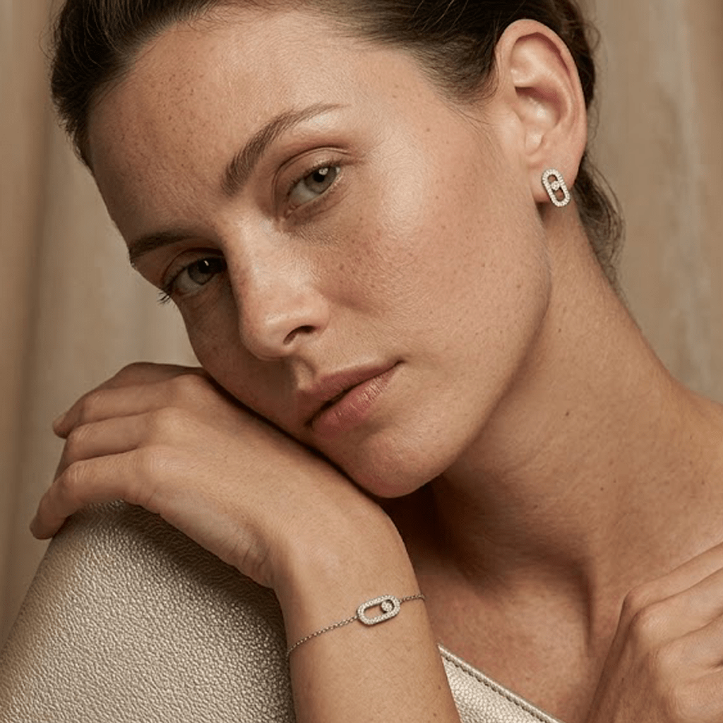Linkelle Trio – 925 Silber Set vergoldet mit Zirkonia Glied Armband & Ohrstecker - Suzan Gold