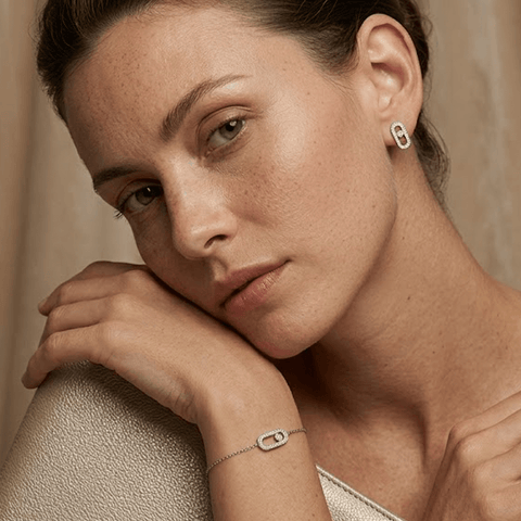 Linkelle Trio – 925 Silber Set vergoldet mit Zirkonia Glied Armband & Ohrstecker - Suzan Gold