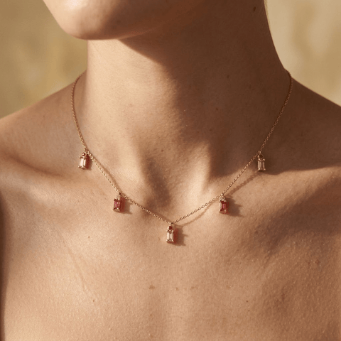 Halskette Pinke Steine 925 Sterling Silber – Damen Kette - Suzan Gold