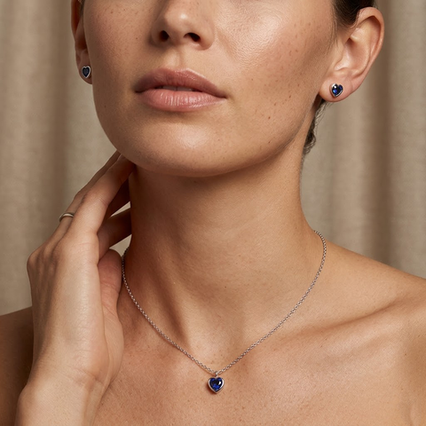 Sapphira – 925 Silber Schmuckset mit blauem Herz Anhänger & Ohrsteckern Suzan Gold