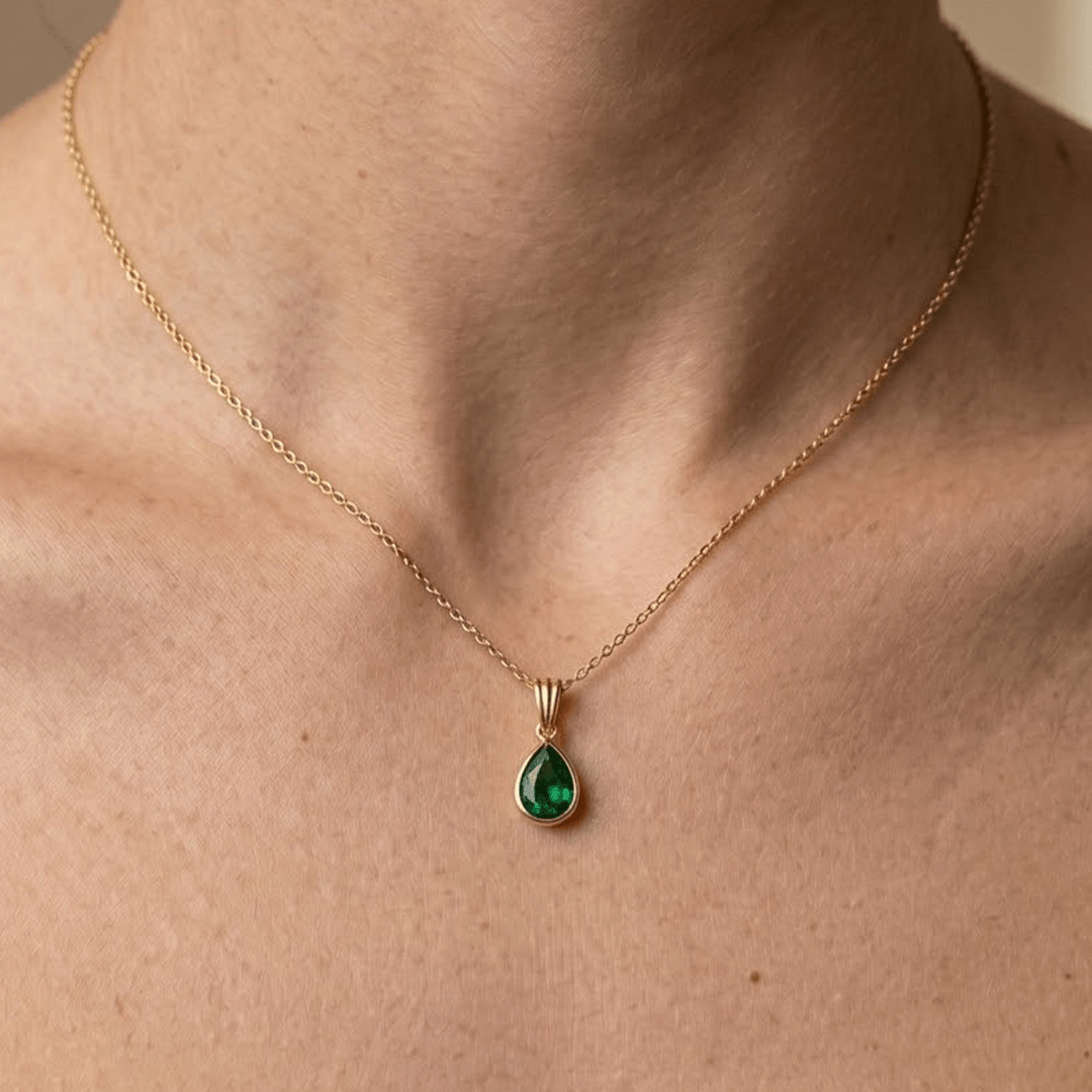 Crystal Drop Necklace – 925 Sterling Silber Halskette mit Zirkonia Tropfen Anhänger - Suzan Gold