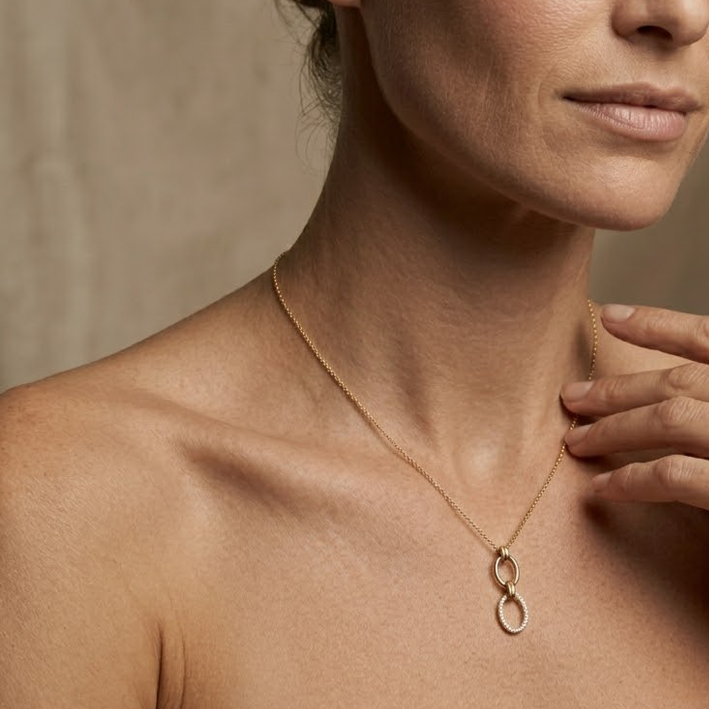 Double Oval Necklace – 925 Sterling Silber Halskette mit Zirkonia Oval Anhänger - Suzan Gold
