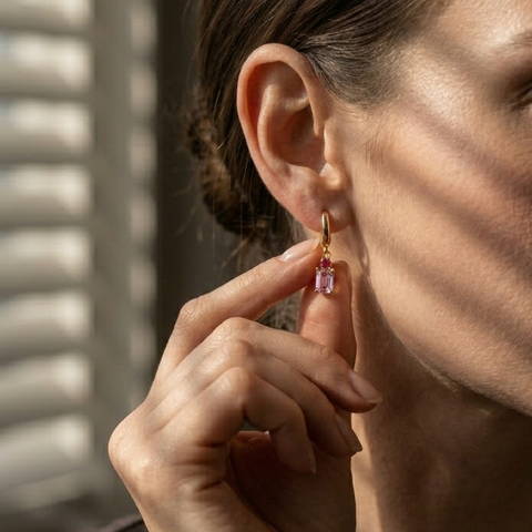Gemstone Drop Earrings Pink – 925 Sterling Silber Creolen Anhänger - Suzan Gold