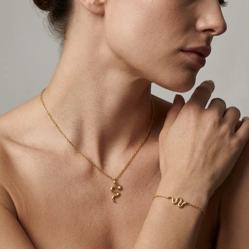 Serpentina Gold Set – 375 Echtgold Schmuckset mit Schlangen Halskette & Armband - Suzan Gold
