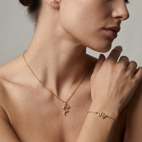 Serpentina Gold Set – 375 Echtgold Schmuckset mit Schlangen Halskette & Armband - Suzan Gold