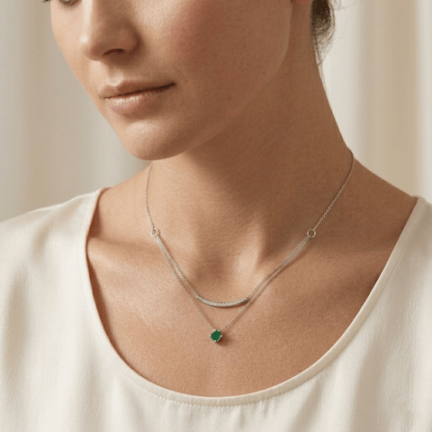 Layering Halskette 925 Sterling Silber – Damen Kette mit grünem Stein - Suzan Gold