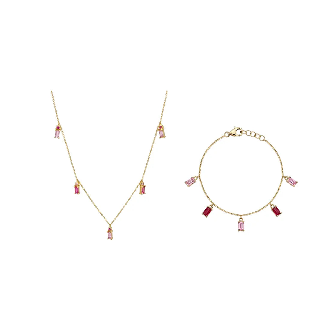 Roselique – 925 Silber Schmuckset vergoldet mit rosa Anhängern Suzan Gold