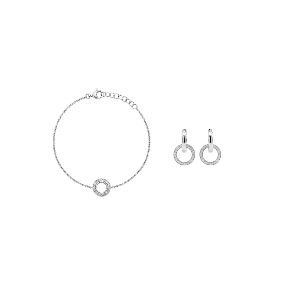 Circlina Duo – 925 Silber Armband & Creolen mit Zirkonia Kreis Suzan Gold