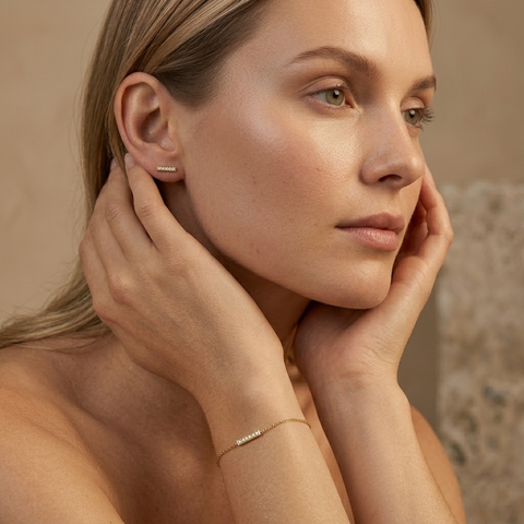 Linea Charm Duo – 925 Silber vergoldet Armband & Ohrringe Zirkonia Linie - Suzan Gold