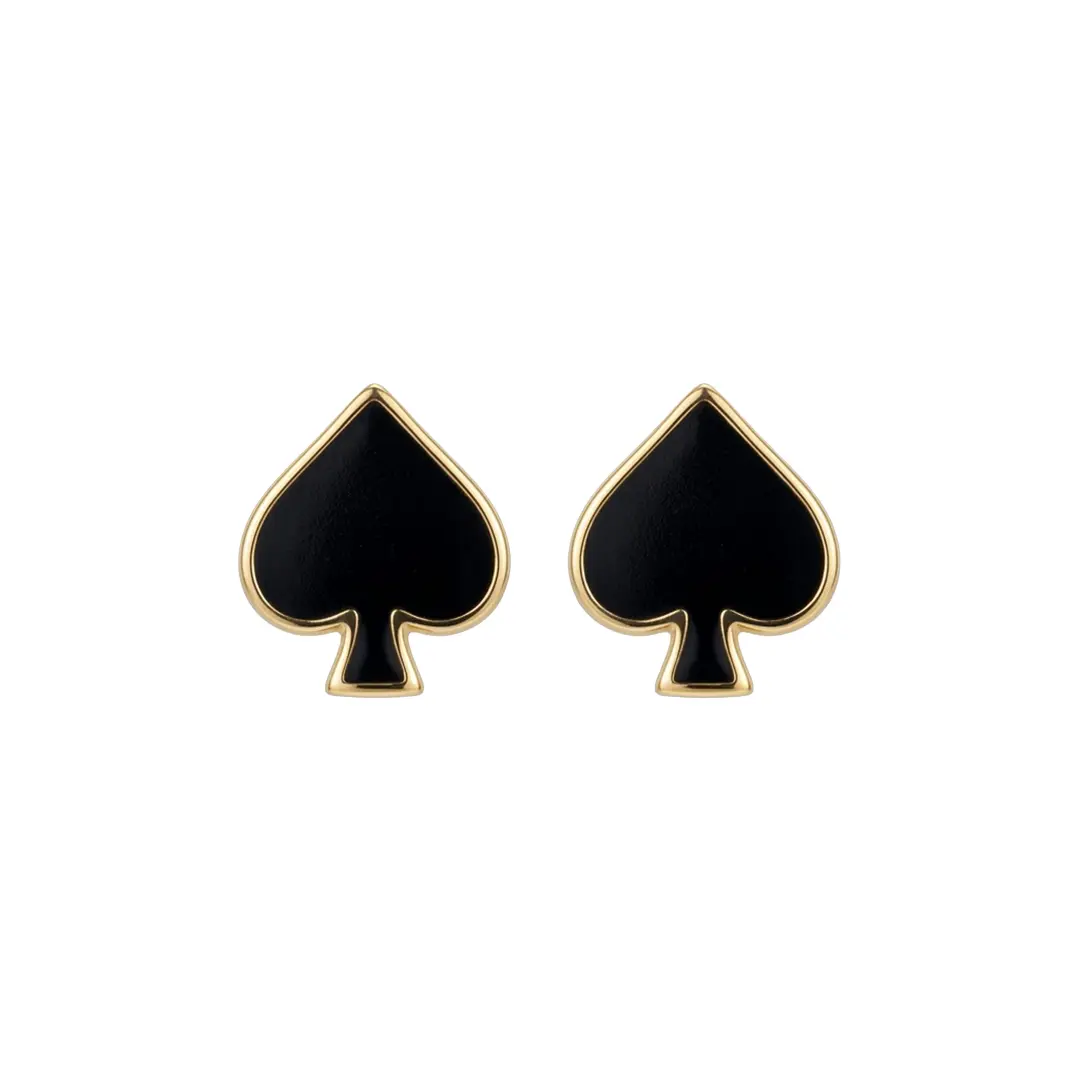 Spade Stud Earrings aus 925 Sterling Silber vergoldet mit schwarzem Element, filigraner Schmuck für Damen, eleganter zeitloser Klassiker.