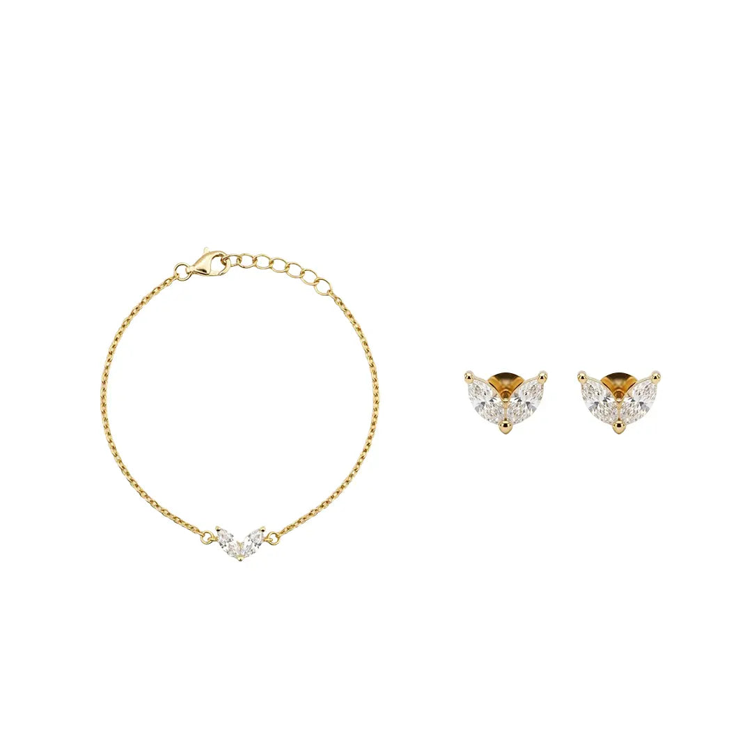 Lucent Heart Duo – 925 Silber vergoldet Armband & Ohrringe Herz Zirkonia Suzan Gold