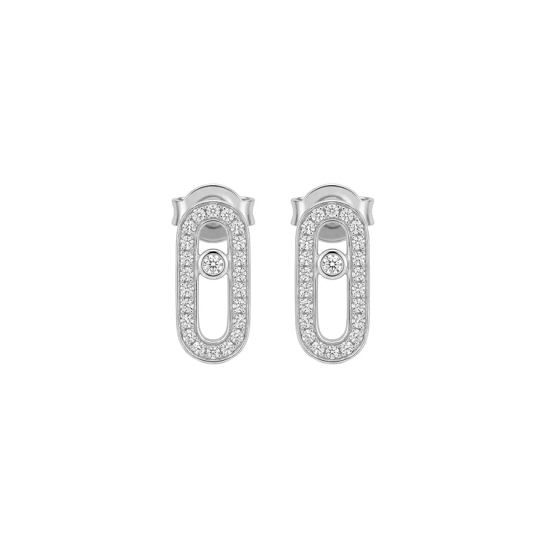 Oval Link Stud Earrings aus 925 Sterling Silber mit Zirkonia, filigraner Schmuck für Damen, eleganter zeitloser Klassiker.