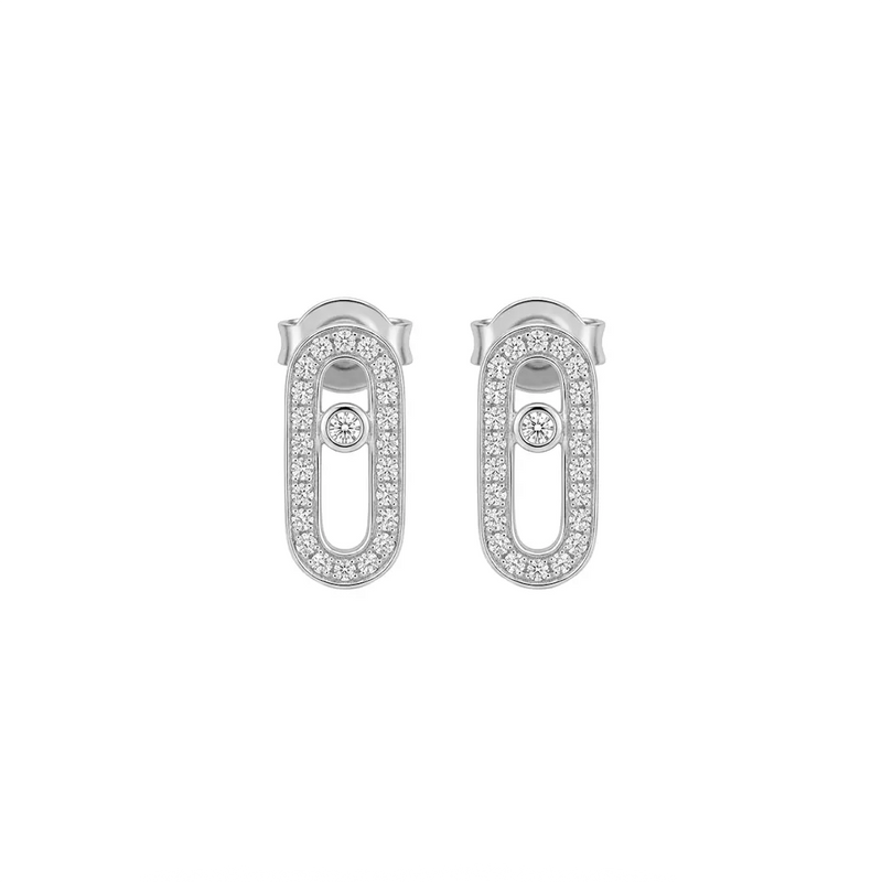 Oval Link Stud Earrings aus 925 Sterling Silber mit Zirkonia, filigraner Schmuck für Damen, eleganter zeitloser Klassiker.