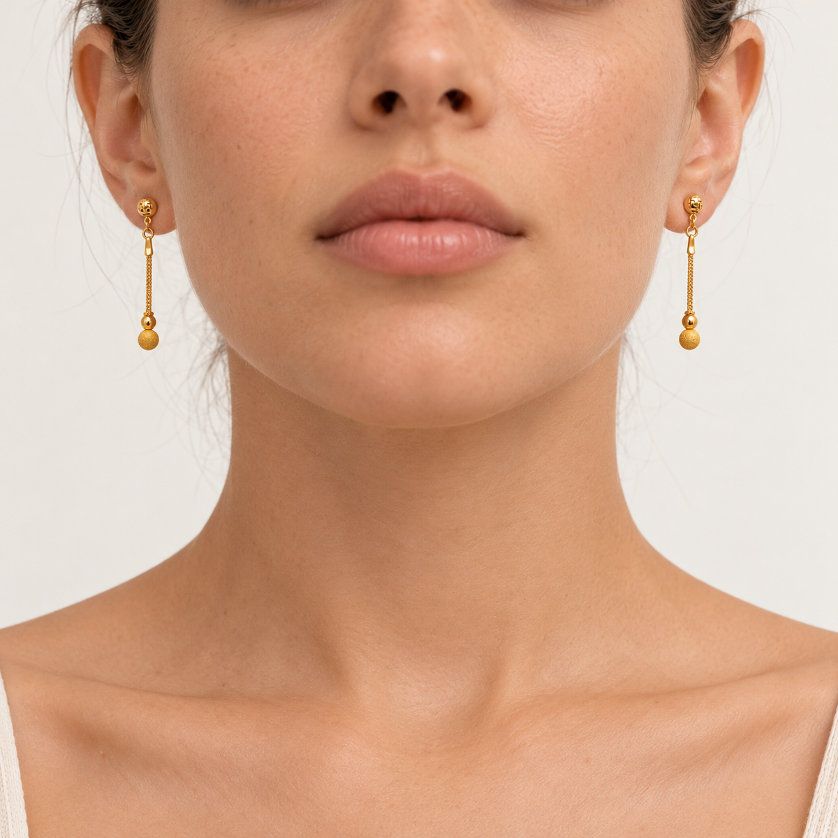 Lariat Beads – Ohrhänger mit Kette und Gold-Kugeln aus 875 Gold